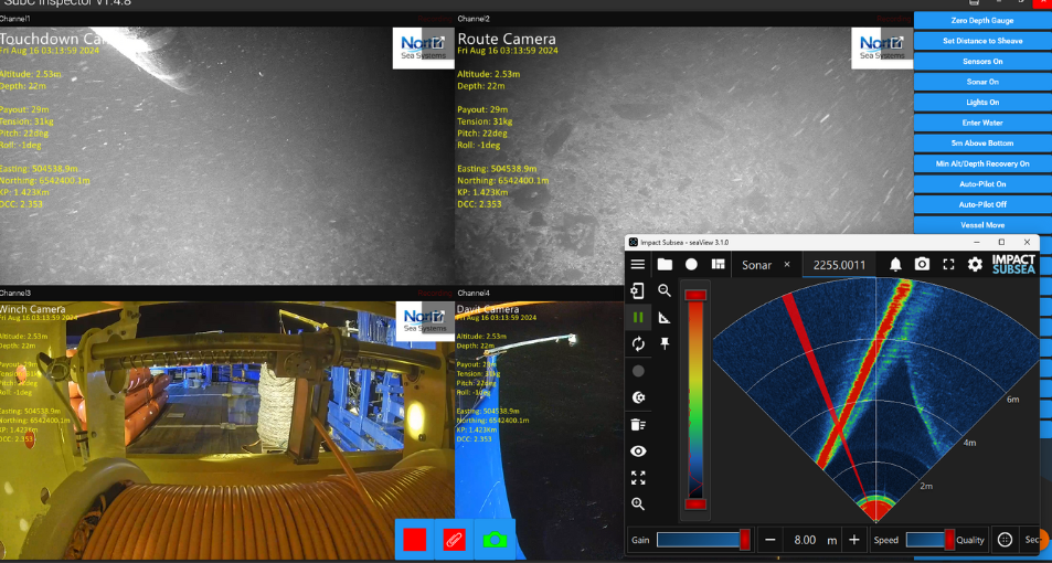 Impact Subsea Sonar image bottom right along with CableFish Cameras